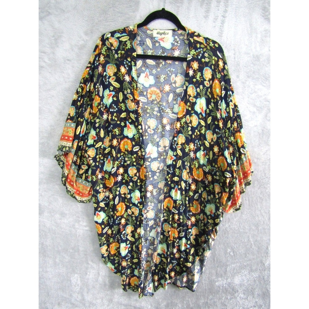 Haptics by Holly Harper Women Floral Print Navy Blue Kimono Cardigan Lightweight